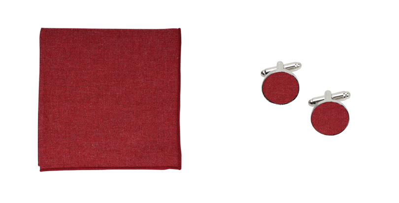 pochette de costume et boutons de manchette en flanelle bordeaux