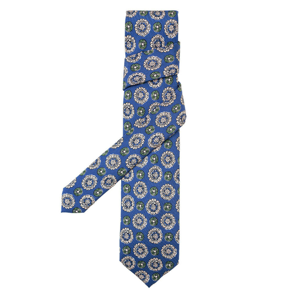 Cravate Ascot en soie à motif baroque et rayures bleues | En stock! | Tailor Toki